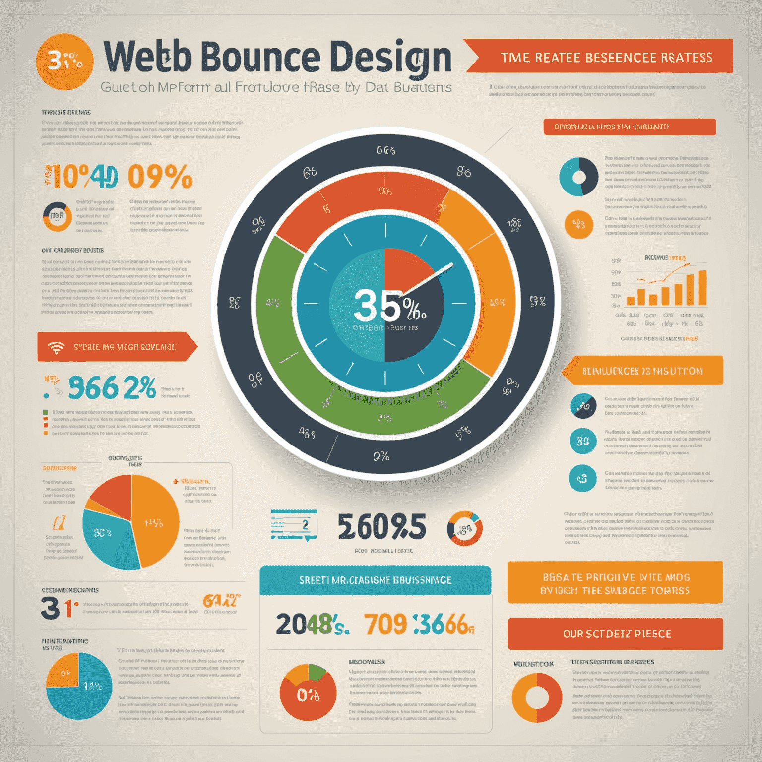 Infografía que muestra estadísticas sobre la importancia del diseño web en el éxito de los negocios en línea, incluyendo tasas de rebote, tiempo en el sitio y tasas de conversión